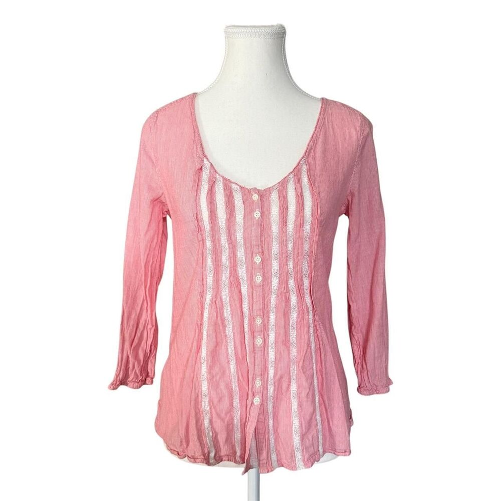 aerie Pink Button-Down Long Sleeve Scoop Neck Top